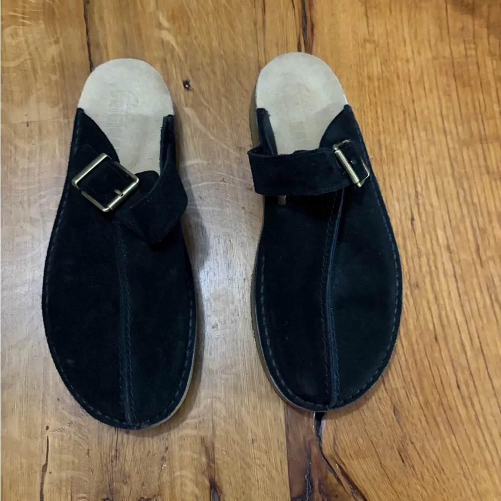 Clarks Originals Black Suede Slip-On Mules, Size 8.5